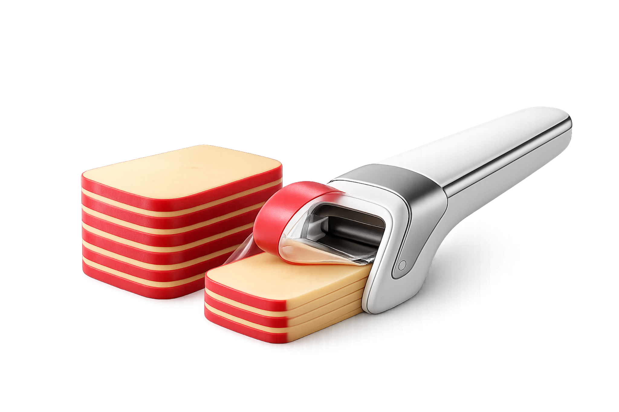 CheezCut Tool und Gouda-Block auf transparentem Hintergrund